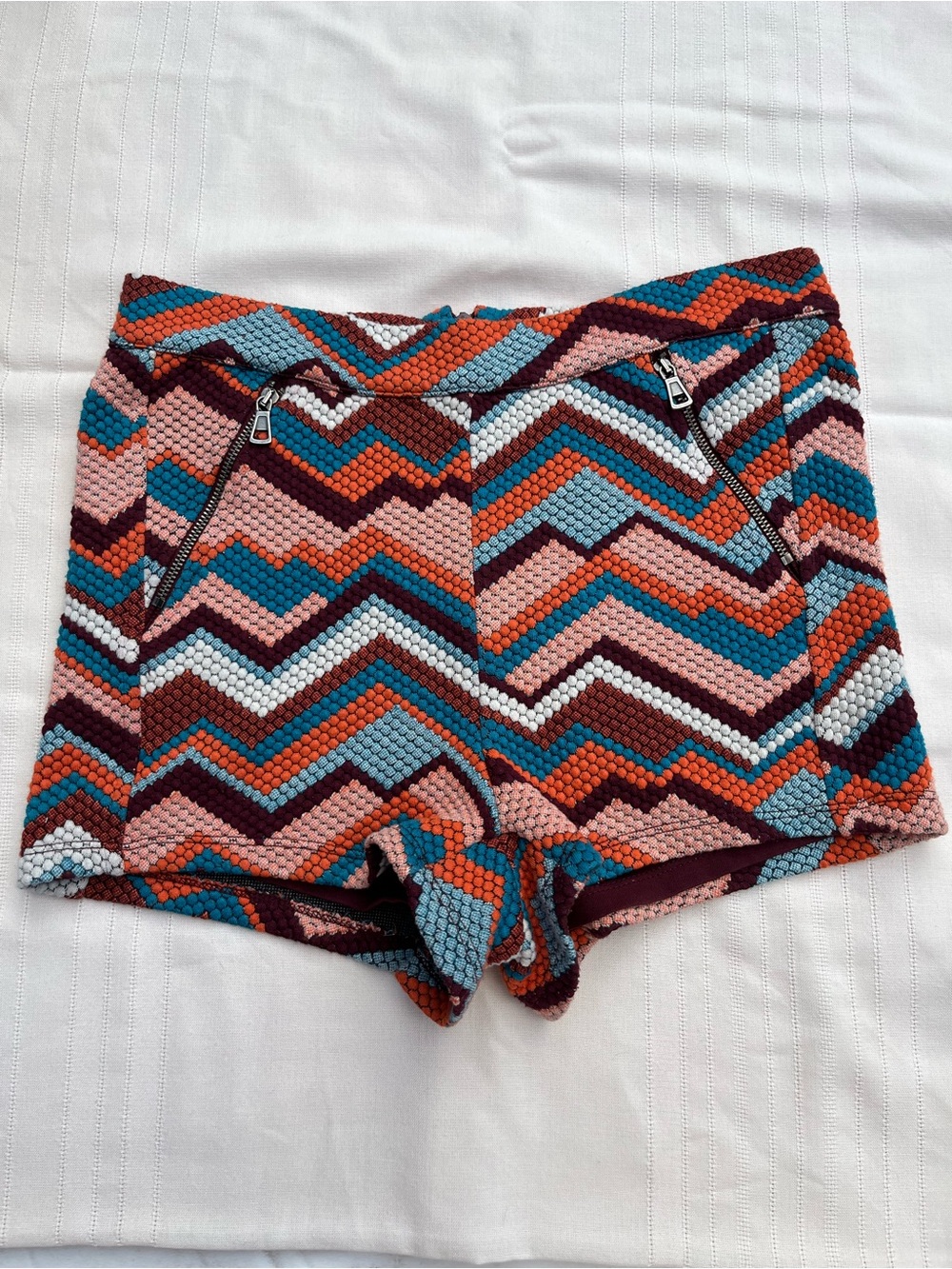 Free People Floyd High-Waist Chevron Knit Shorts - Orange, Blue, Maroon, White
